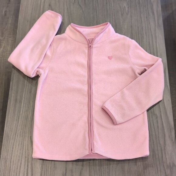 3/$20 OSHKOSH Full Zip Fleece Sweater Baby Pink Heart Collared Girls Jacket - Picture 10 of 10